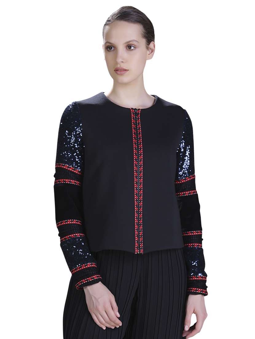 tape detail sequined jacket