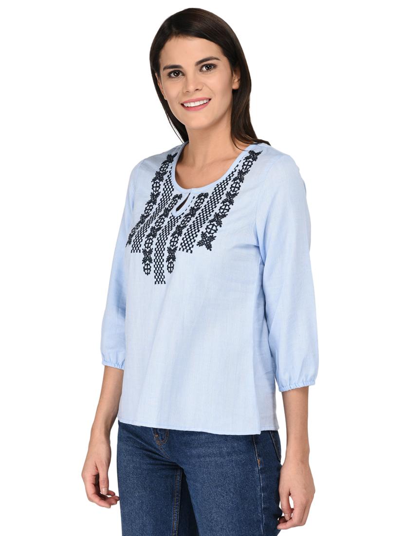 keyhole neck embroidered top - 15623575 -  Standard Image - 1