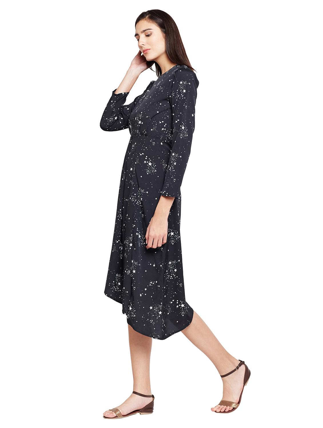 long sleeved star print asymmetric dress - 15624379 - Standard Image - 1