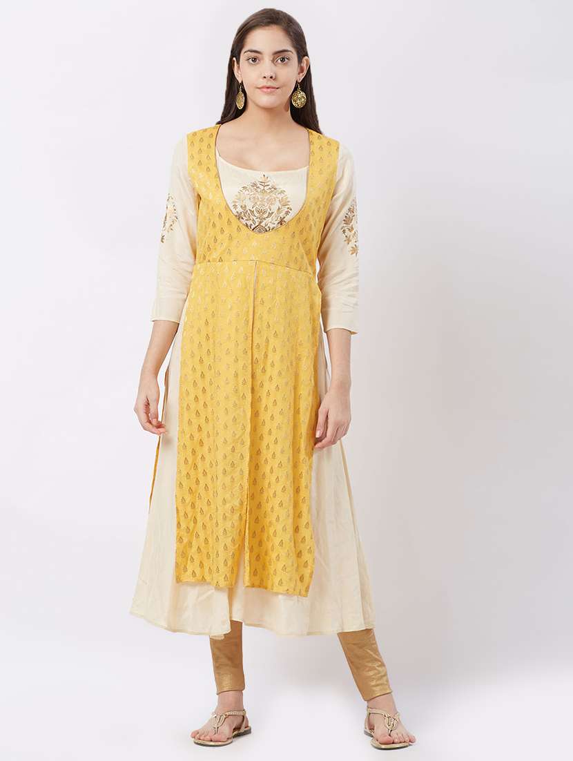 foil printed layered kurta