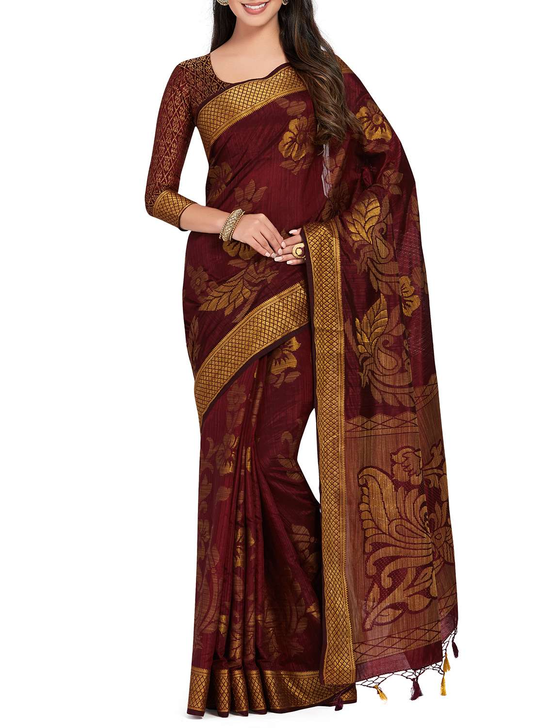 floral zari motif woven saree with blouse