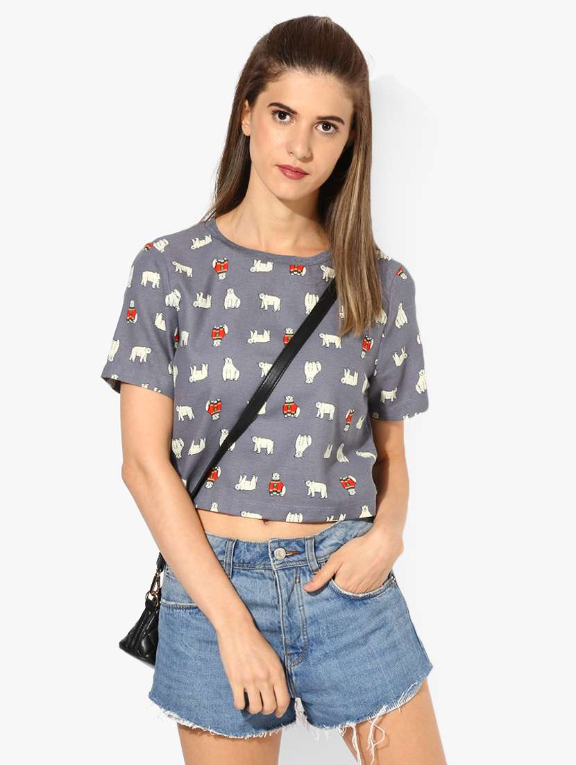 quirky print short sleeved crop tee