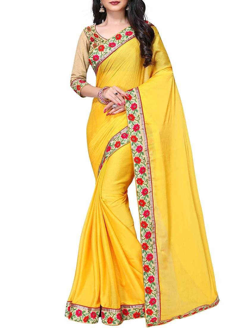 floral lace bordered saree with blouse