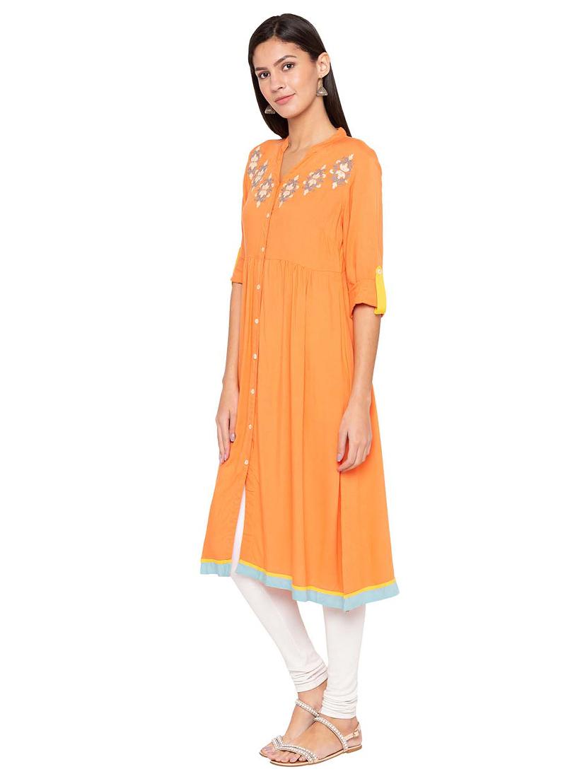 embroidered flared front placket kurta - 15628280 -  Standard Image - 1