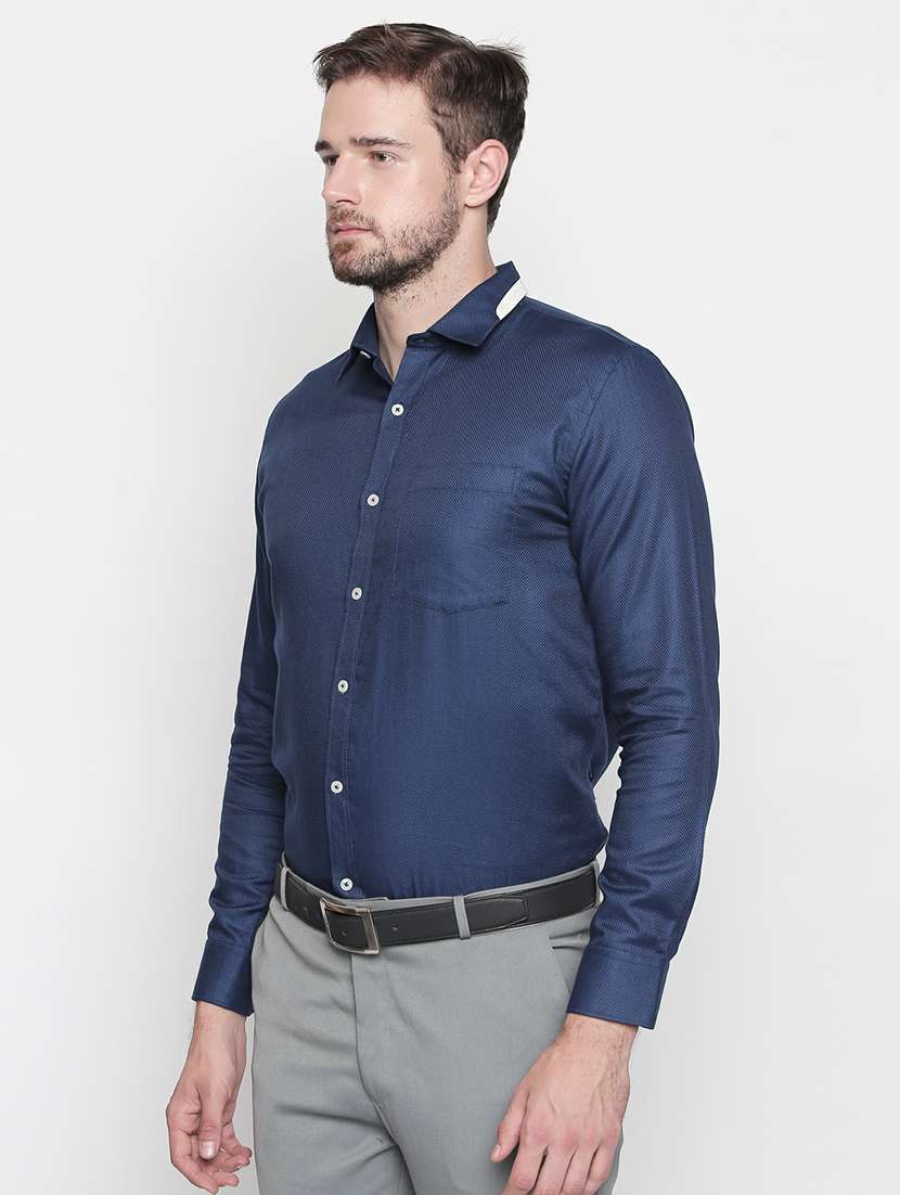 navy blue cotton formal shirt - 15628994 -  Standard Image - 1
