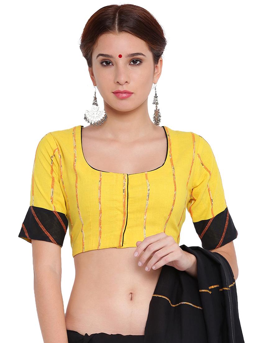 women yellow self design stitched blouse - 15629107 -  Zoom Image - 0