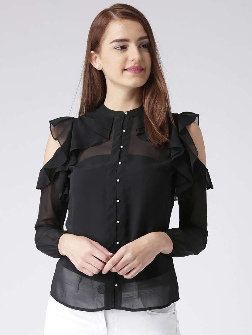 ruffled cold shoulder shirt