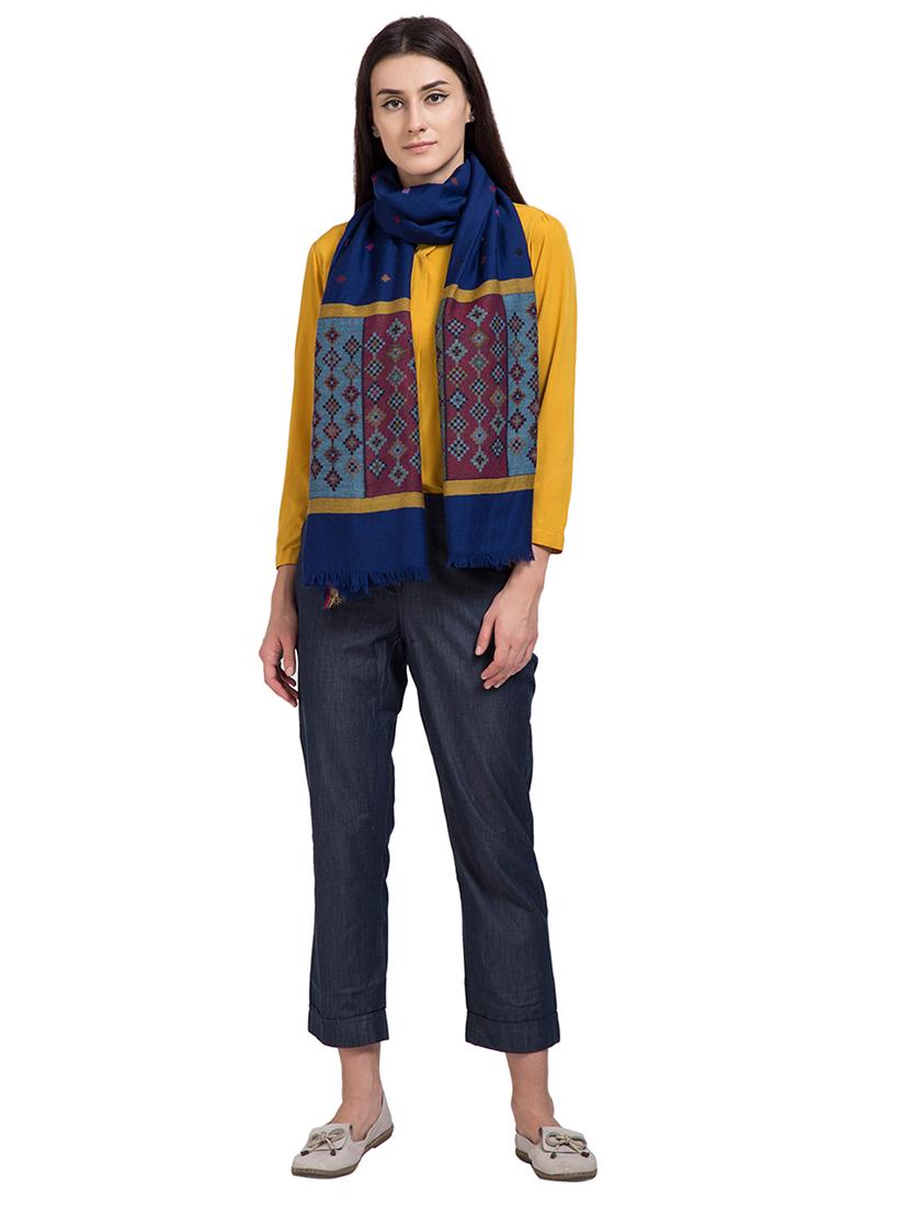 jacquard work woolen stole - 15630262 - Standard Image - 1
