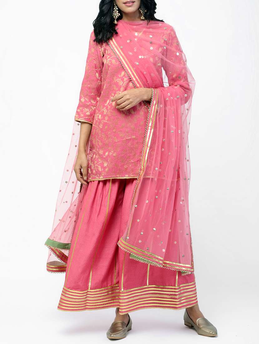 gota patti chanderi sharara suit with dupatta
