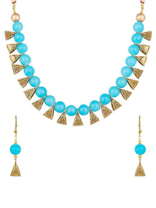 blue gold tone necklace & earrings set - 15636086 - Standard Image - 0