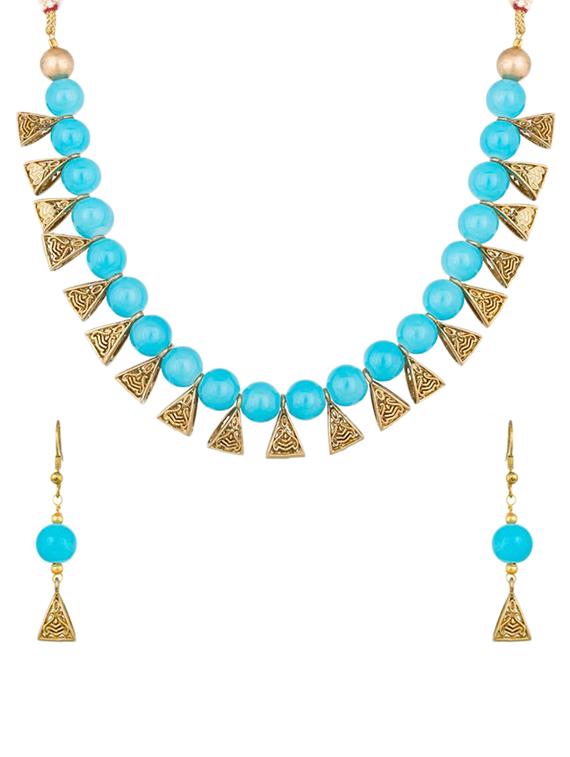 blue gold tone necklace & earrings set - 15636086 - Zoom Image - 0