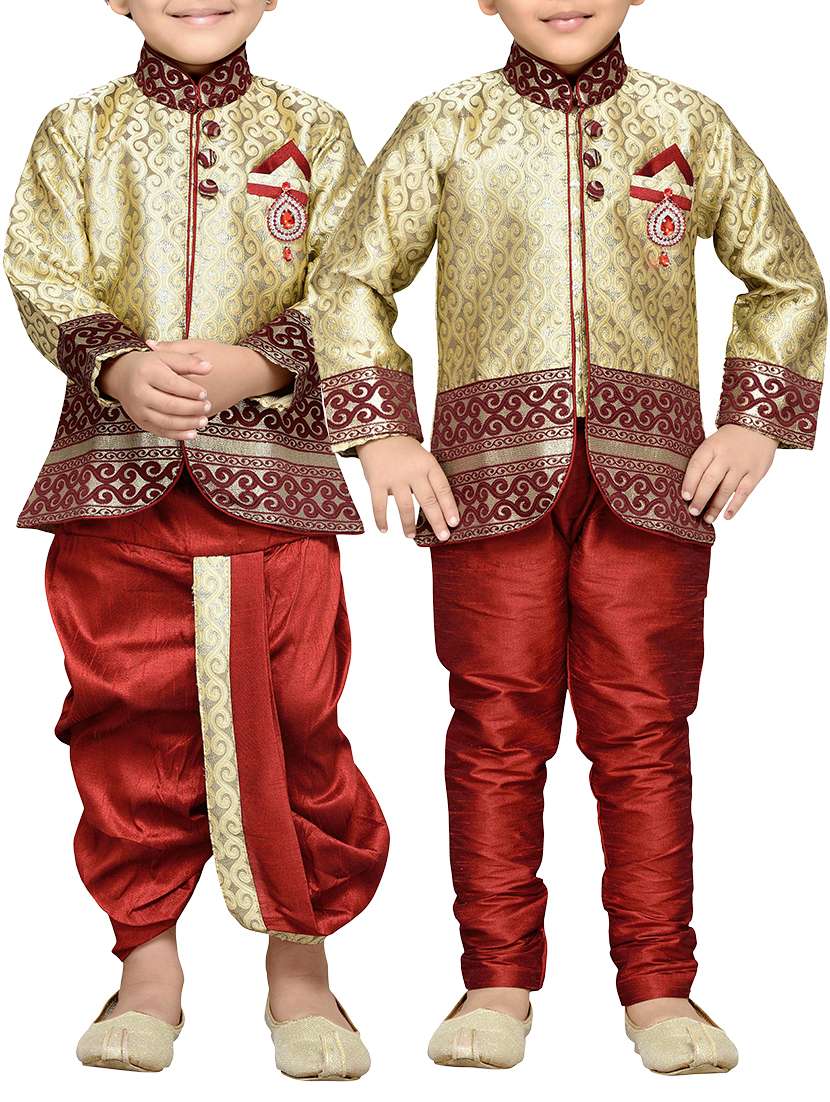 red silk blend kurta set