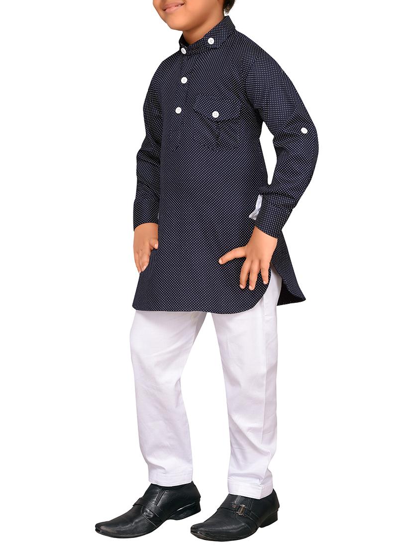 dark blue cotton kurta set - 15641623 - Standard Image - 1