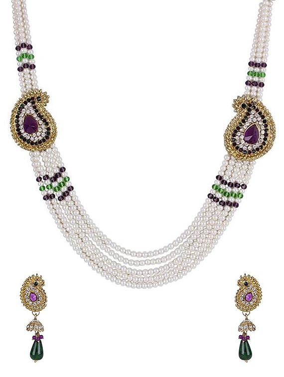 multi colored gold tone necklace & earrings set - 15641716 - Zoom Image - 0