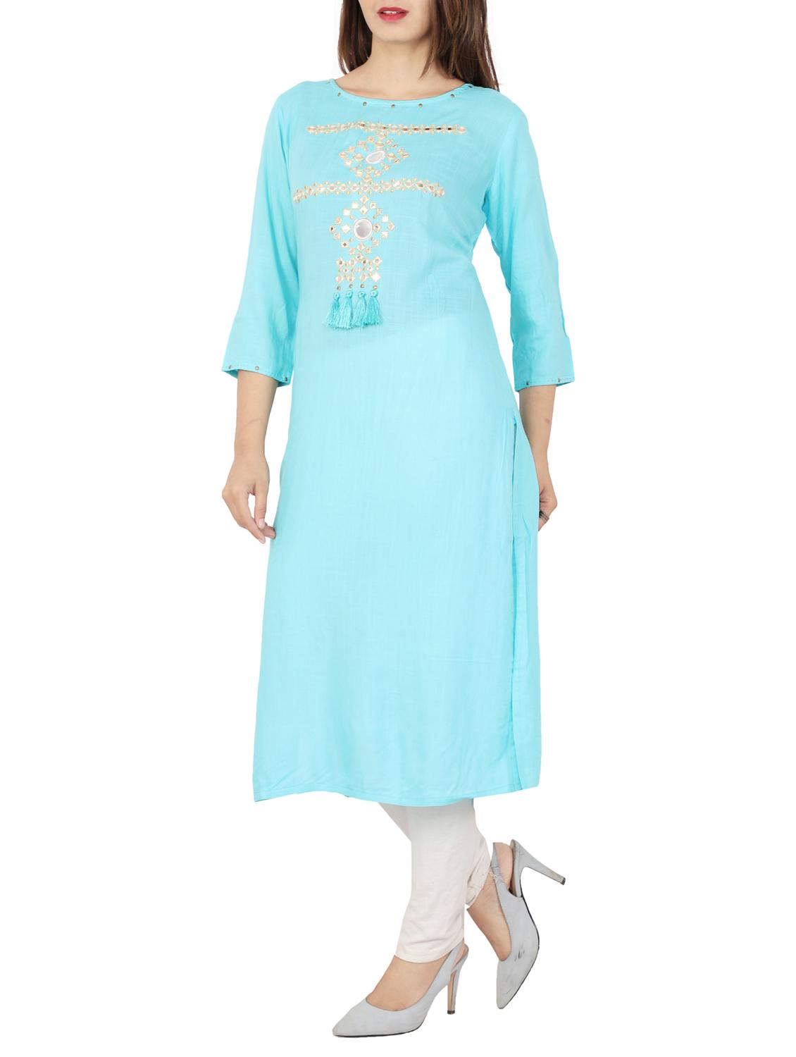 mirror work straight kurta - 15643092 - Standard Image - 1