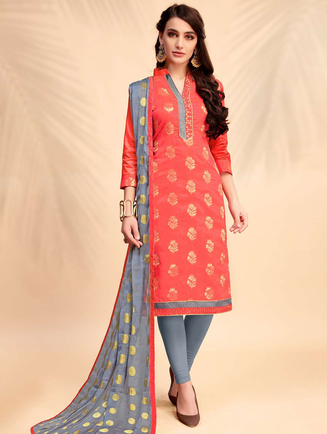 zari highlighted unstitched churidaar suit