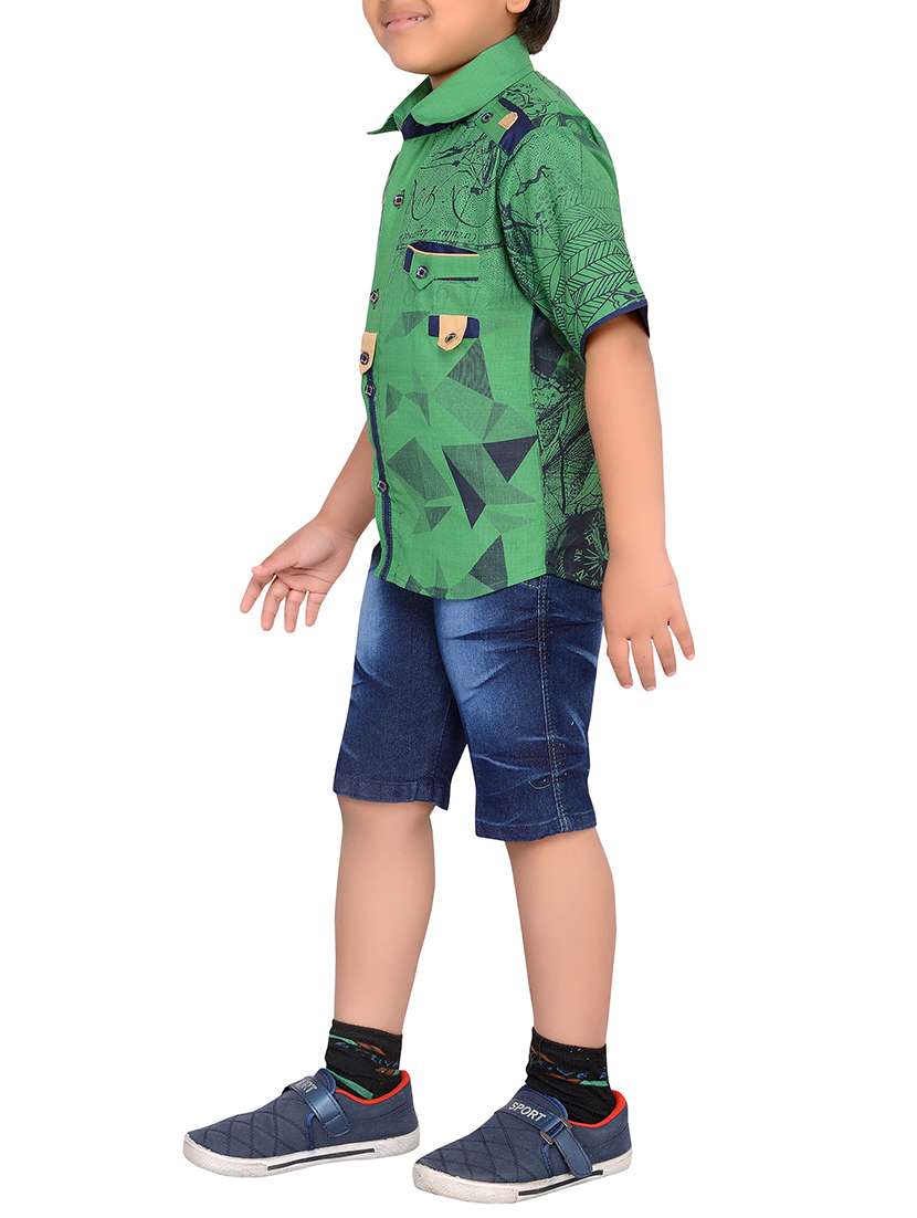 green cotton blend shorts set - 15643427 - Standard Image - 1
