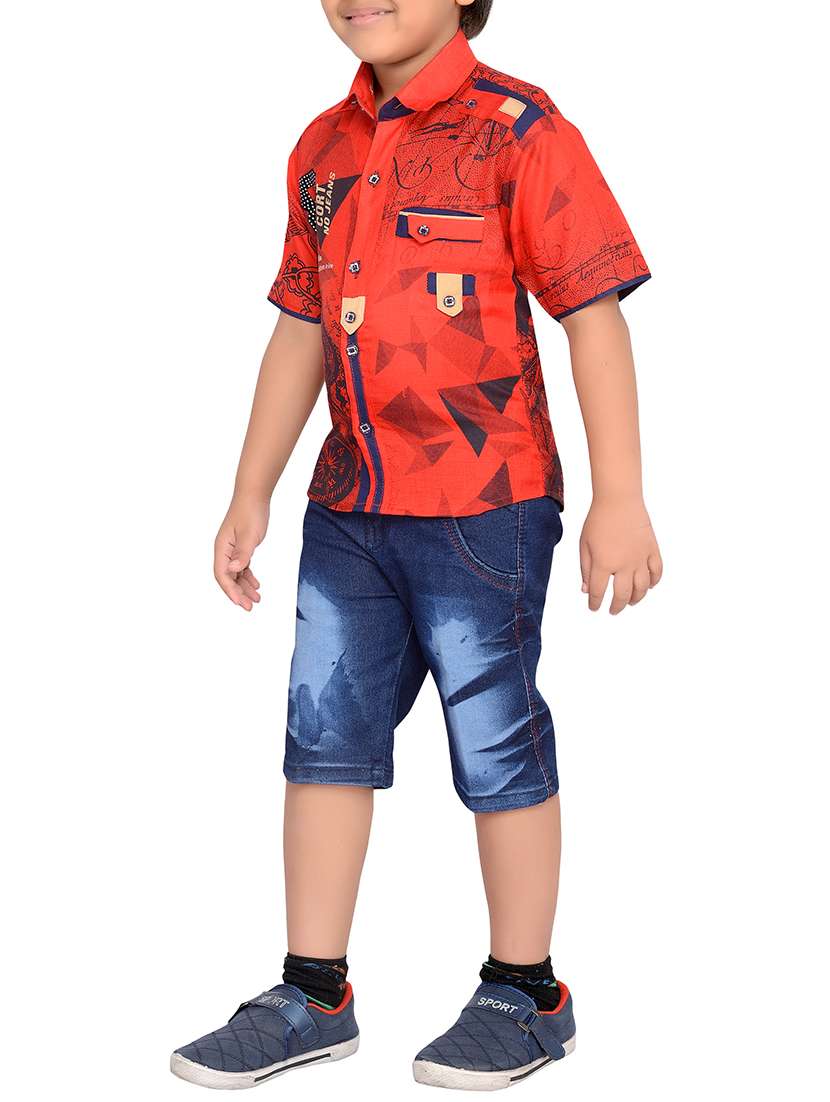 red cotton blend shorts set - 15643428 - Standard Image - 1