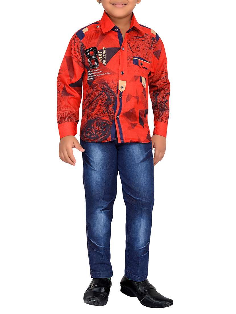 red cotton blend full length set