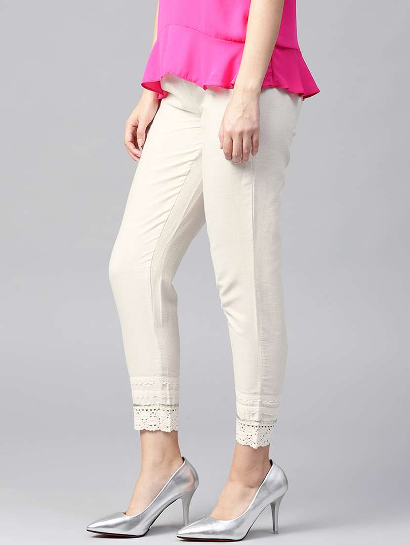 cigarette pants with lace TBW0461  Teresa Designers To make your outfit long lasting use fabric conditioner after wash. White Cigarette Pants With Lace