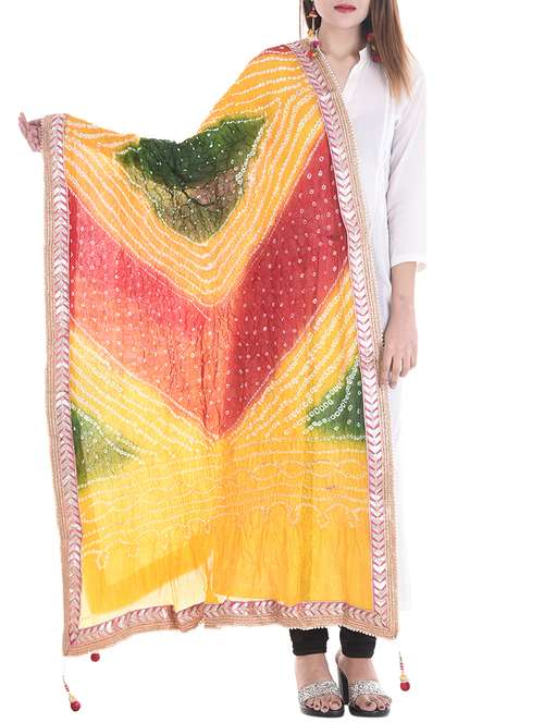 bandhani dupatta with gota patti & tassels detailing - 15645824 - Standard Image - 0
