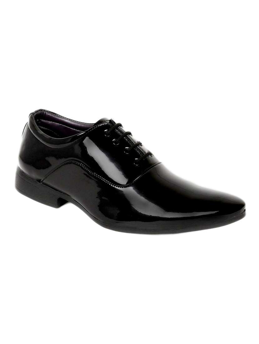 black patent leather lace-up oxfords