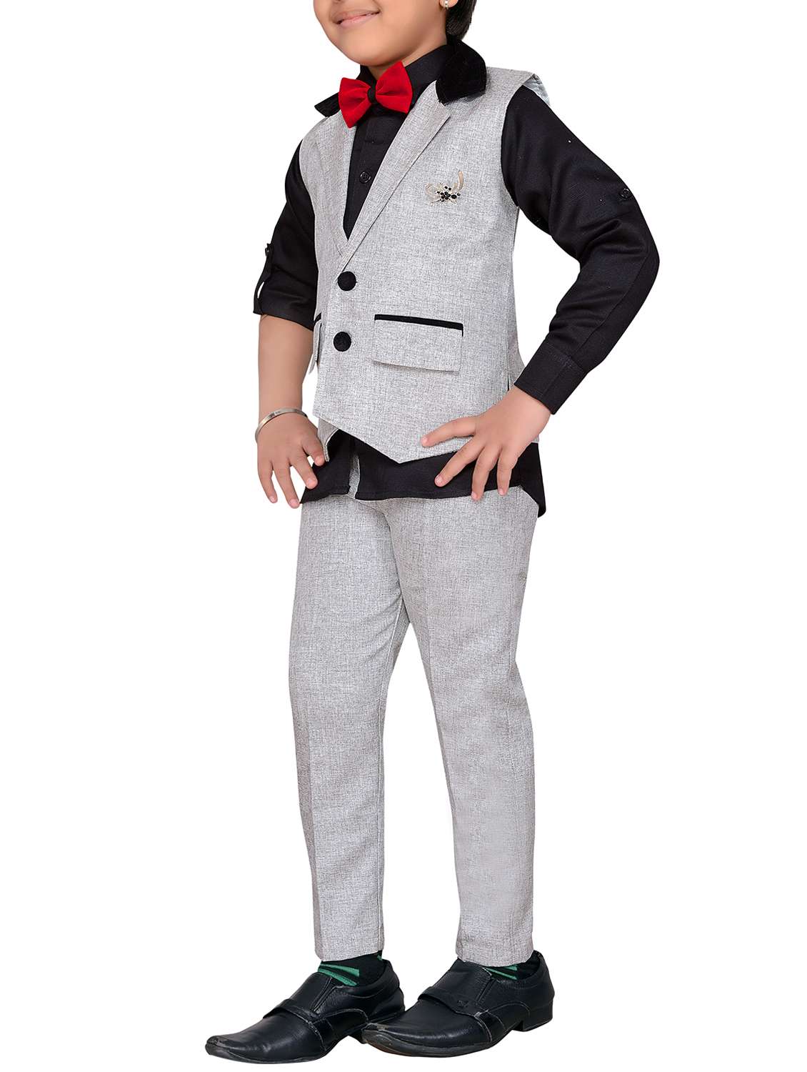 grey cotton blend waistcoat suit set - 15646803 - Standard Image - 1