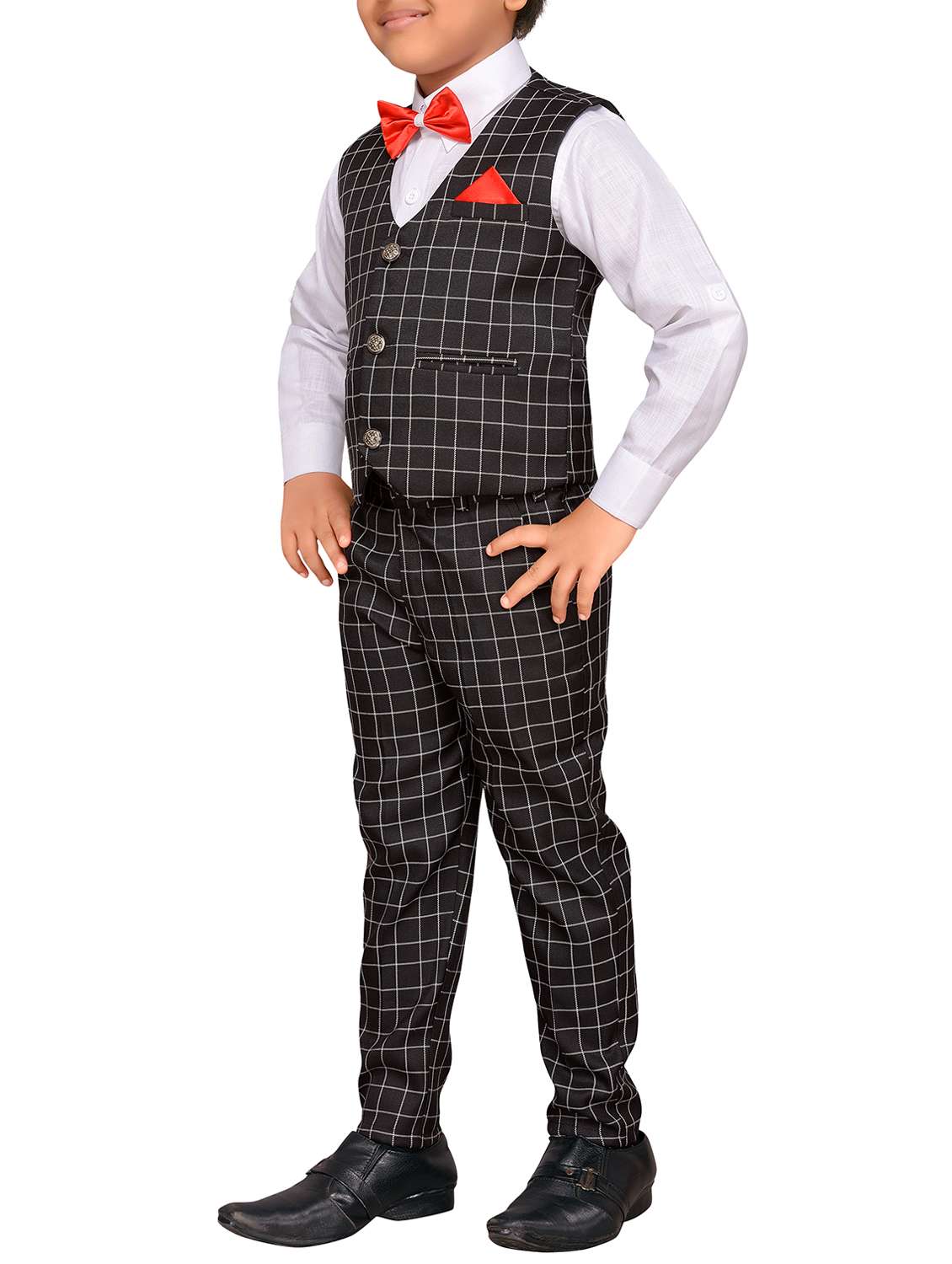 black cotton blend waistcoat suit set - 15646806 -  Standard Image - 1