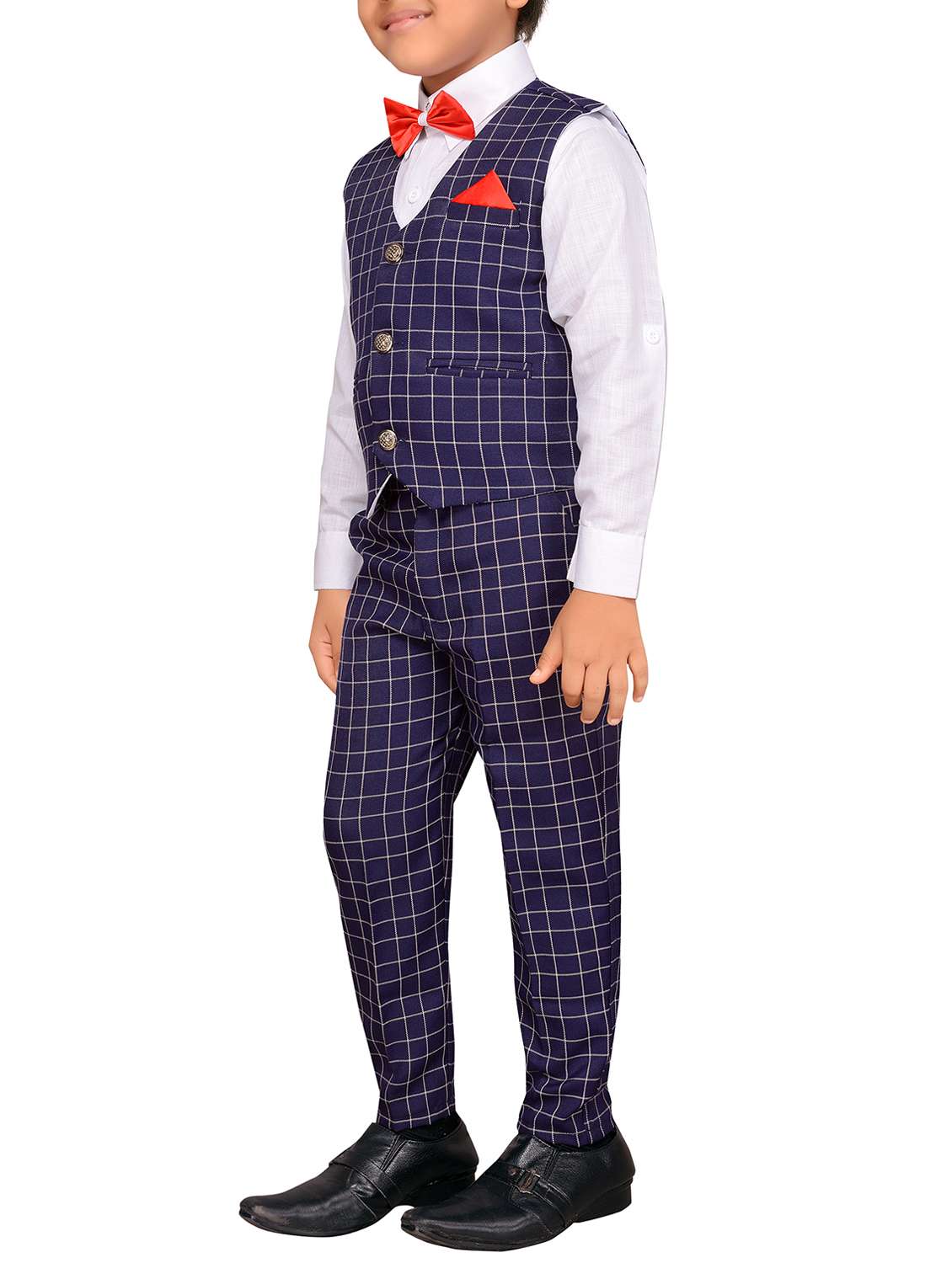 blue cotton blend waistcoat suit set - 15646807 -  Standard Image - 1