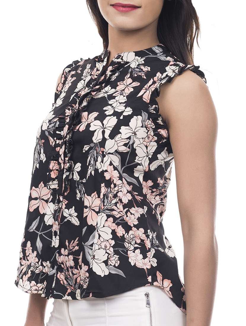 floral frill detailed back slit top - 15648305 - Standard Image - 1