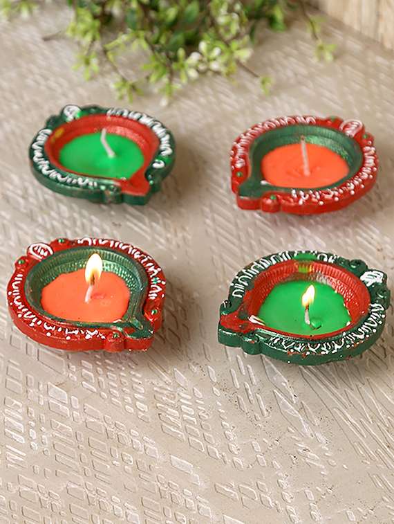 aapno rajasthan handcrafted wax filled big terracotta diyas - set of 4