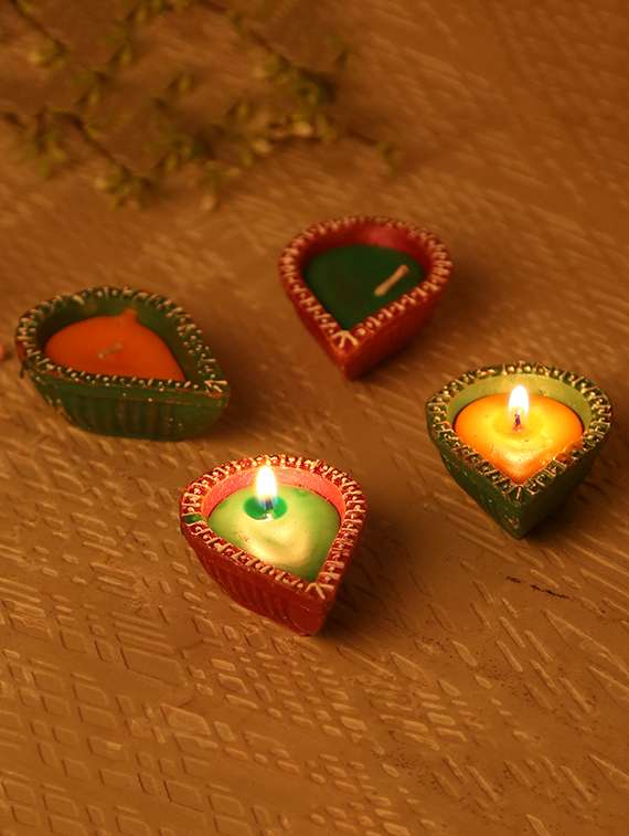 aapno rajasthan traditional painted terracotta diyas- set of 4 - 15649192 -  Standard Image - 1
