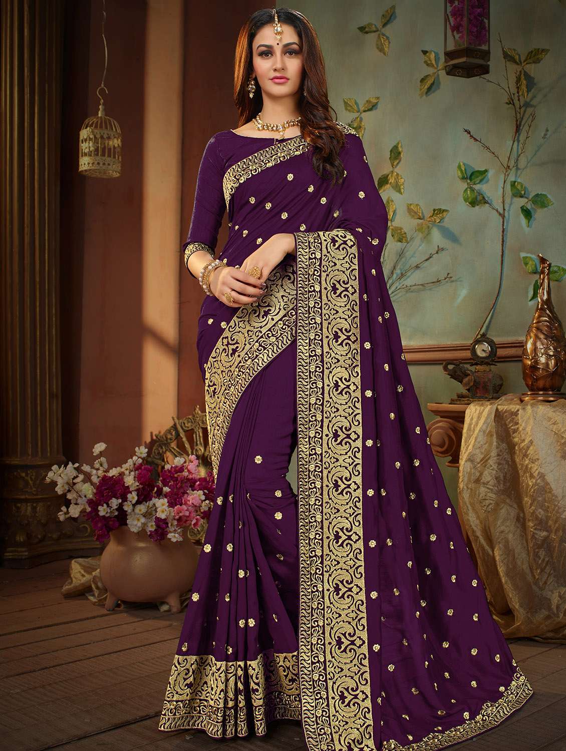 floral embroidered saree