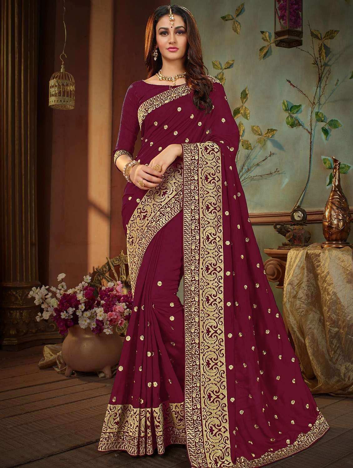 floral embroidered saree