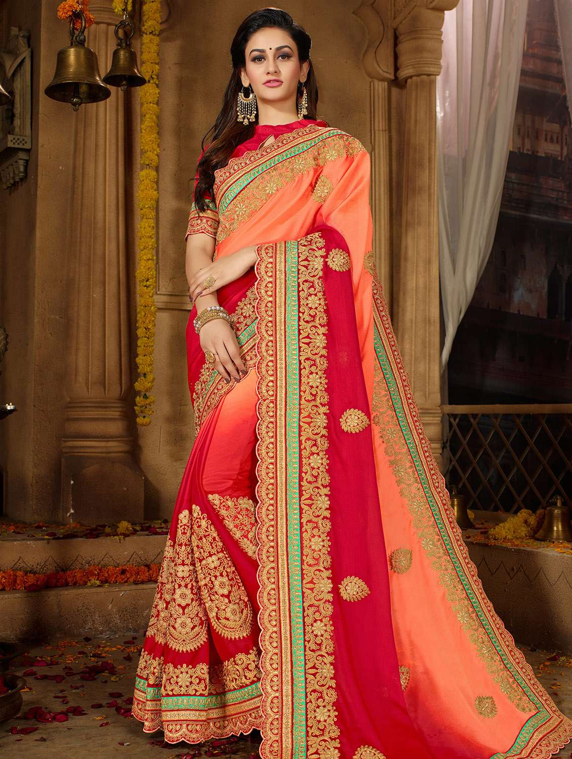 floral ombre embroidered saree