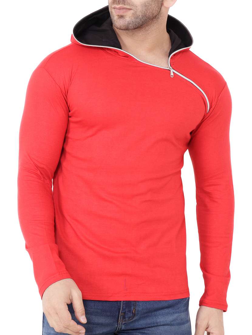 red cotton hooded t-shirt