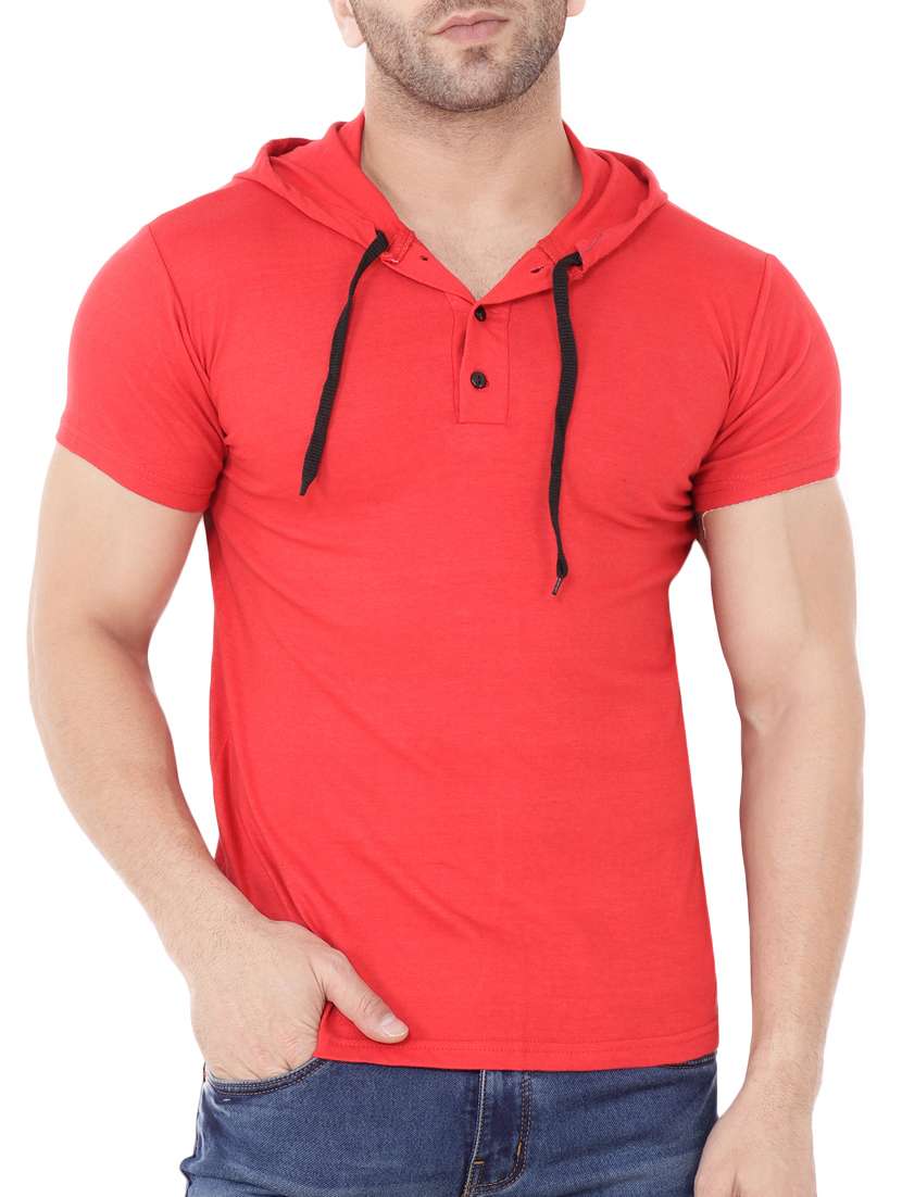 red solid hood neck t-shirt