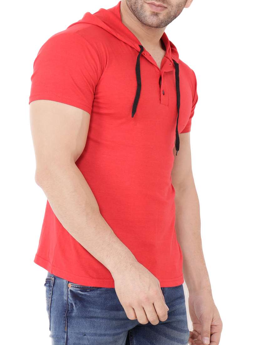 red solid hood neck t-shirt - 15651682 -  Standard Image - 1