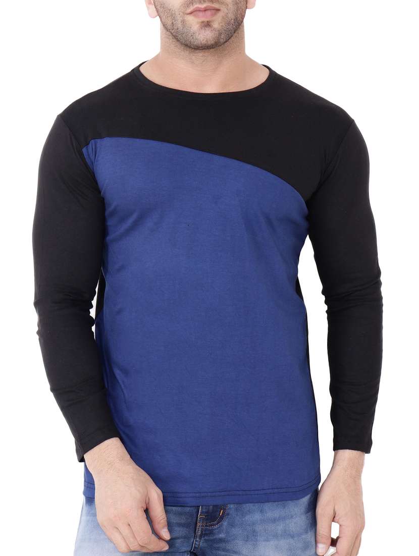 blue cotton color block t-shirt