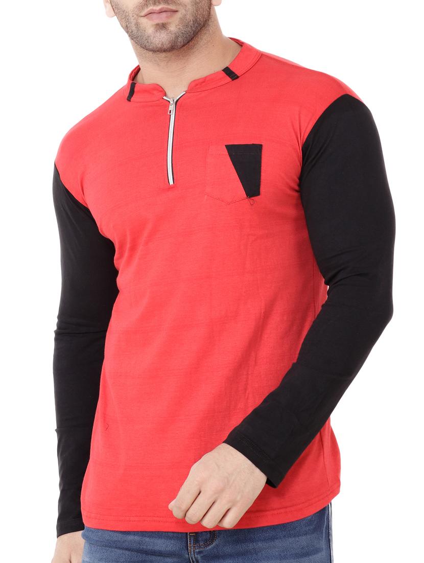 red cotton color block t-shirt