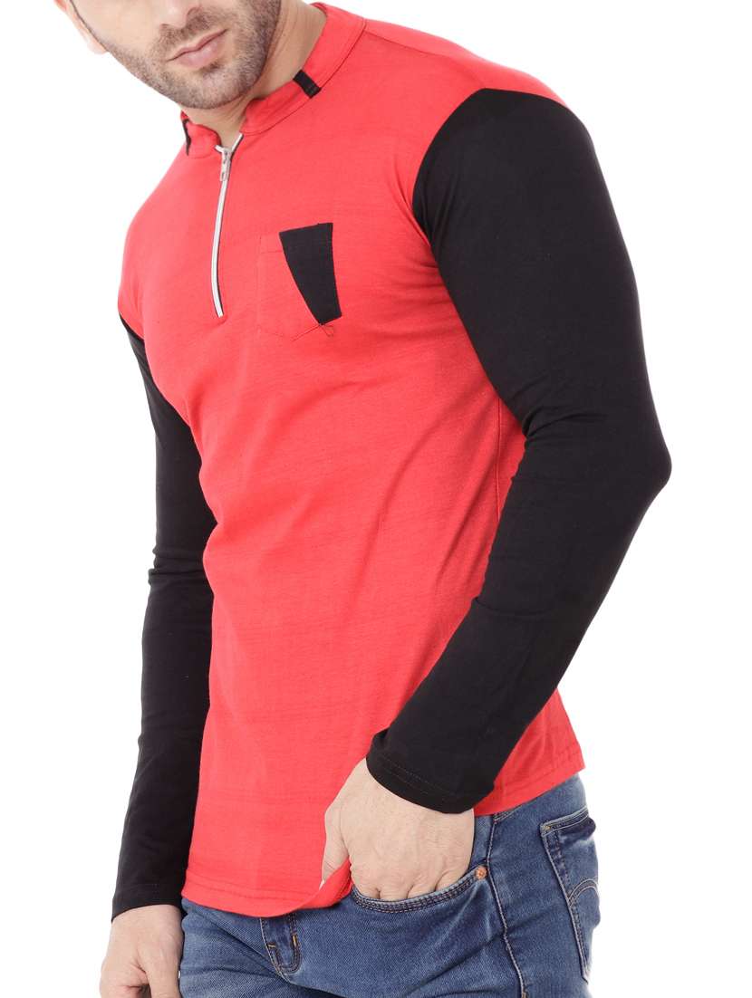 red cotton color block t-shirt - 15651708 -  Standard Image - 1