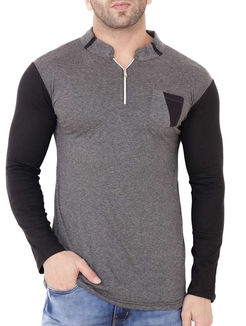 men grey slim fit color block t-shirt