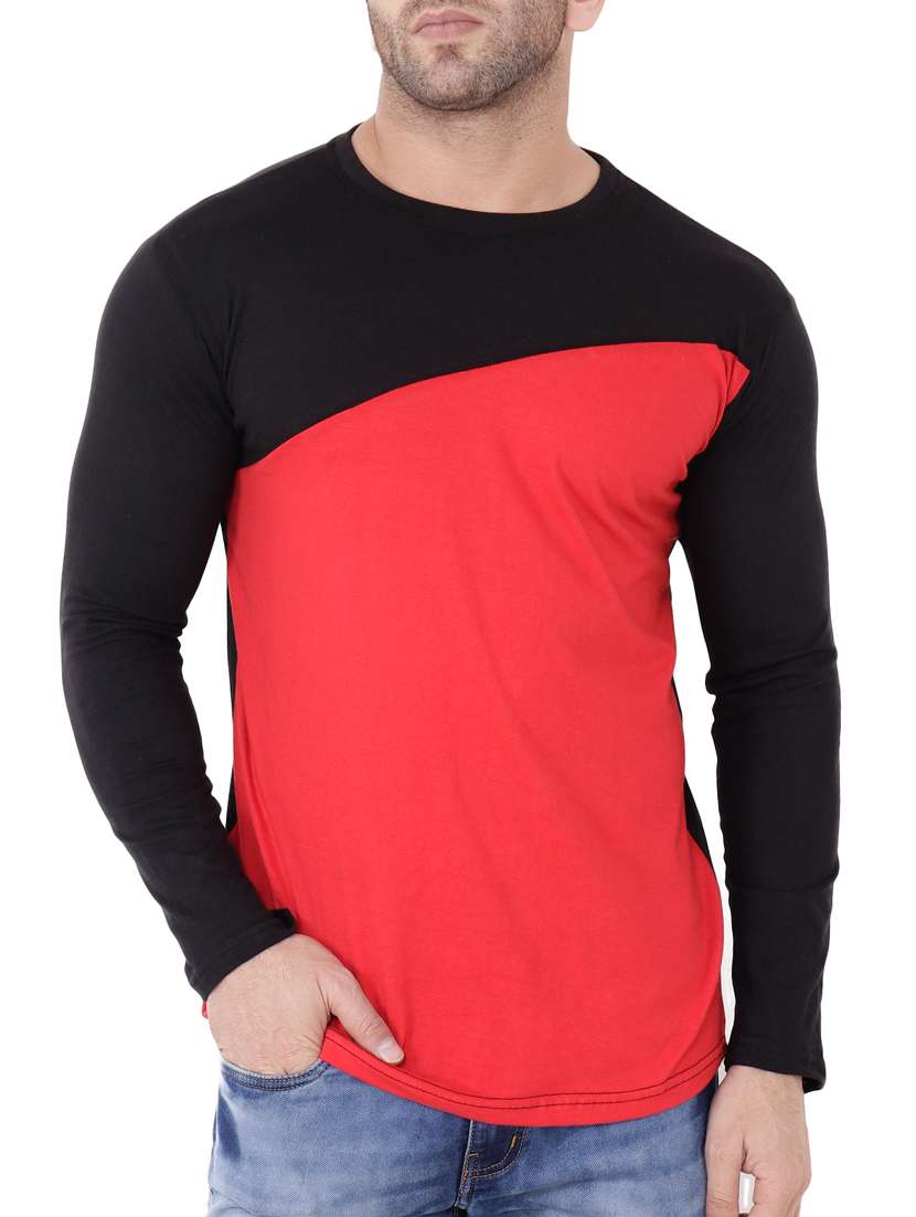 red cotton color block t-shirt