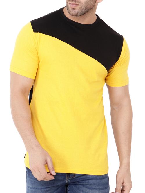 yellow cotton color block t-shirt - 15651737 - Standard Image - 0