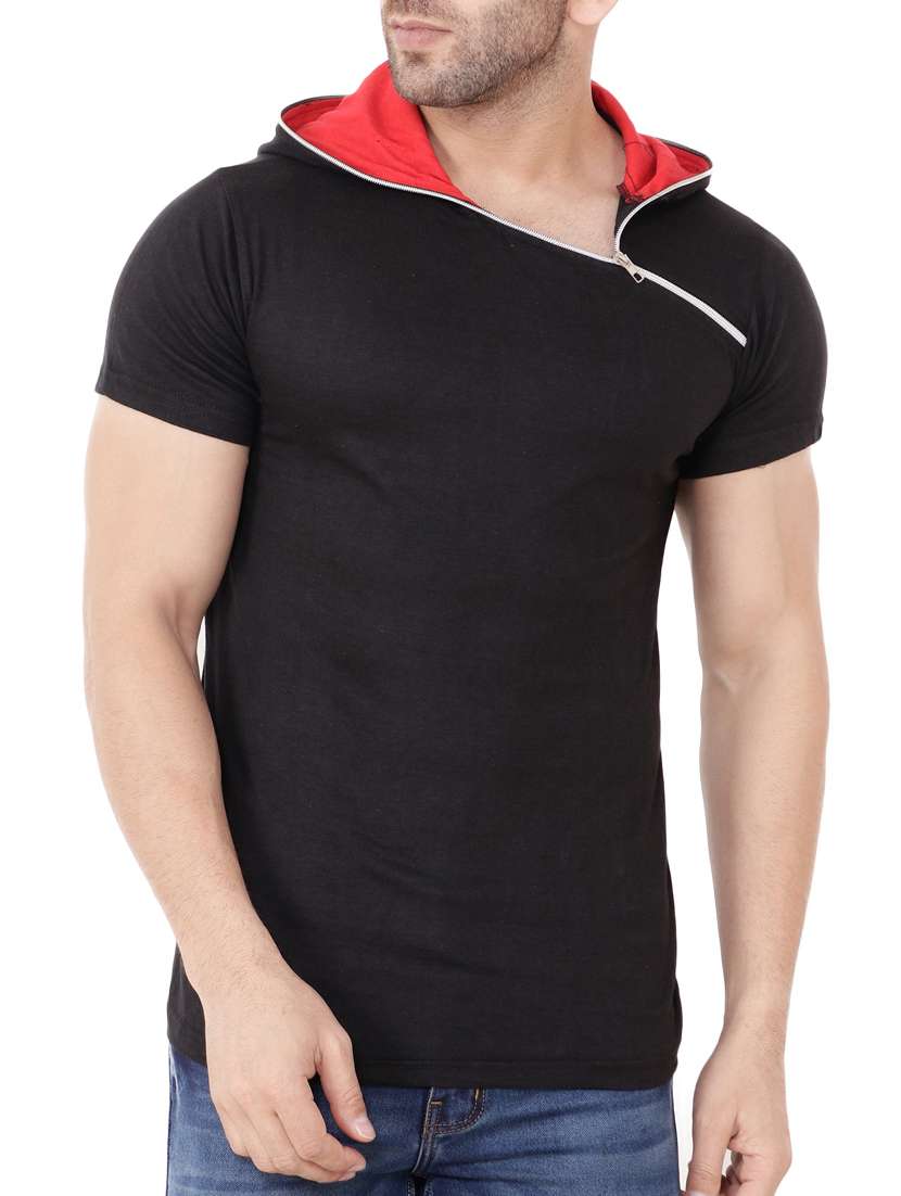 men  solids hooded neck t-shirts