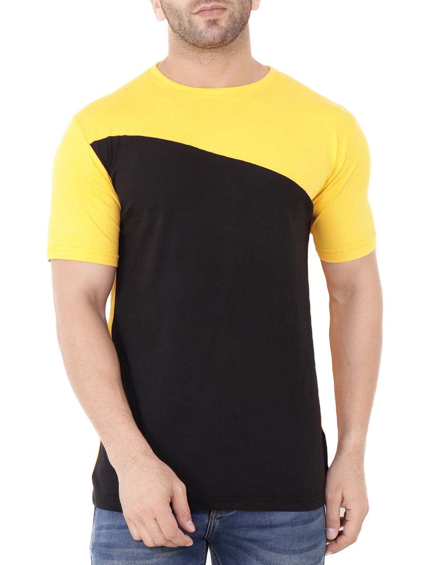 yellow cotton color block t-shirt