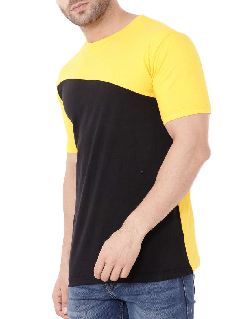 yellow cotton color block t-shirt - 15651751 - Standard Image - 1