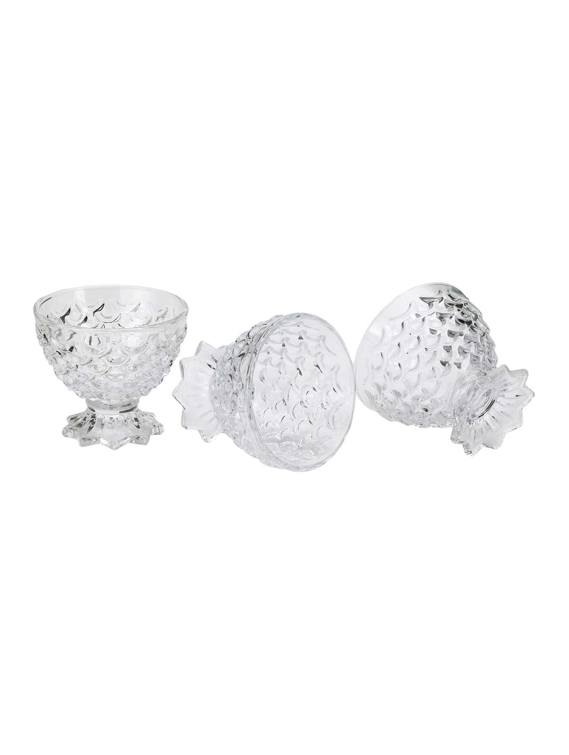 transparent glass ice cream bowl set of 3 with stand and self design - 15653012 -  Standard Image - 1