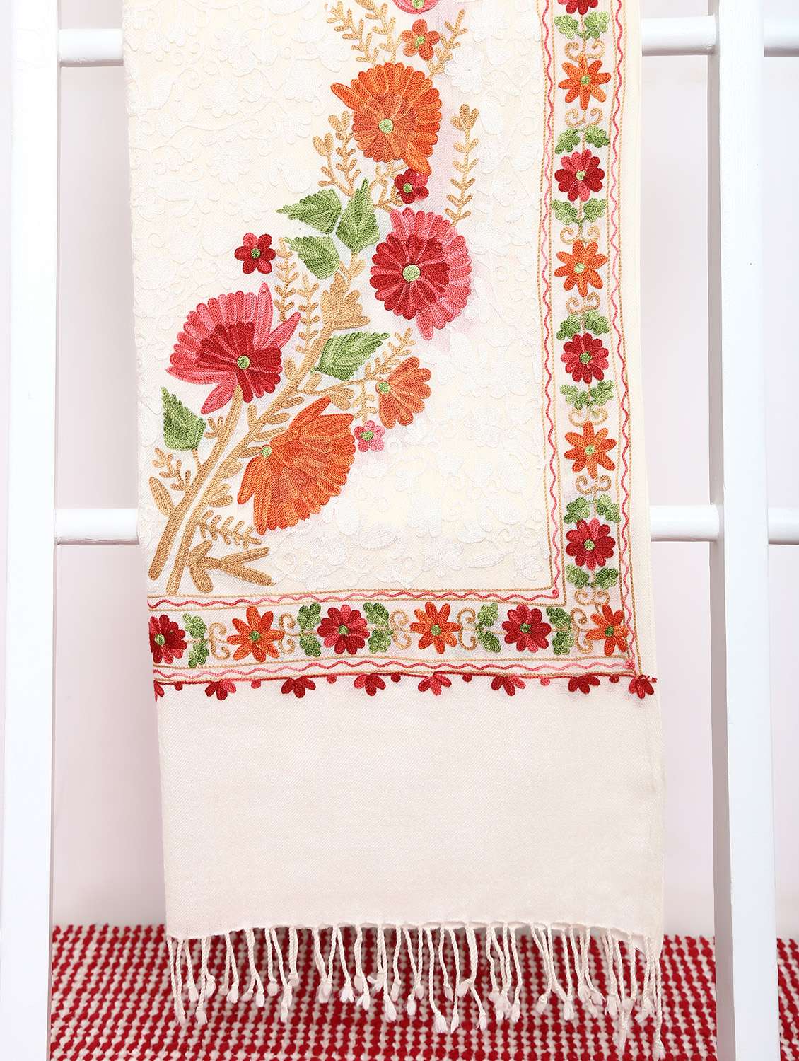pashmina woollen shawl with floral embroidery - 15655308 - Standard Image - 1