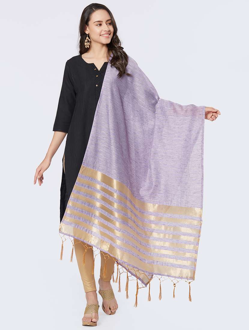 zari self-design plain dupatta - 15657901 -  Standard Image - 1